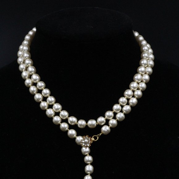 MIRIAM HASKELL COUTURE BAROQUE PEARL RHINESTONES MINT LARIAT NECKLACE - Picture 11 of 14